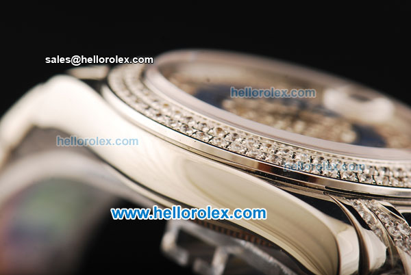 Rolex Day Date Automatic Movement Diamond Dial/Bezel with Roman Numeral Markers and SS Diamond Strap - Click Image to Close